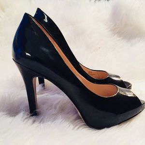 BCBGen Black Patent Leather Peep Toes Heels